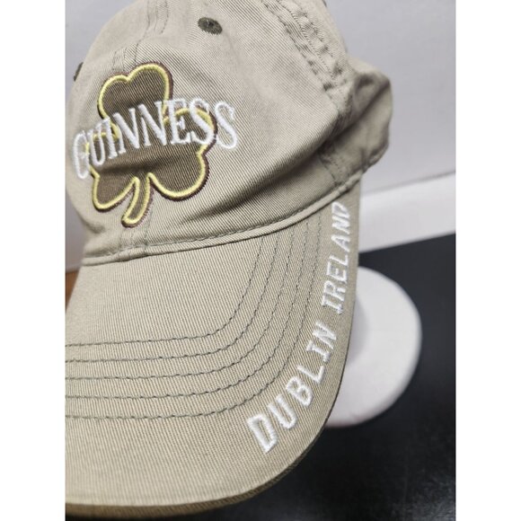Guinness Khaki Embroidered Shamrock Cap Dublin Ireland Adjustable Strapback Hat - Picture 2 of 10